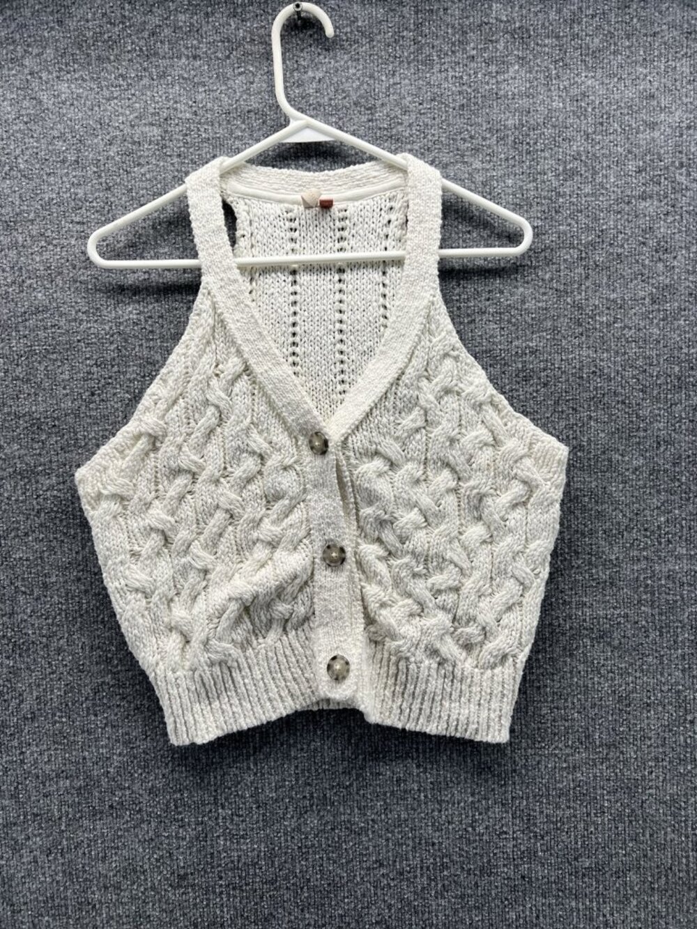 Pilcro Cardigan Sweater Vest Womens Large White V Neck Cable Knit Button Front